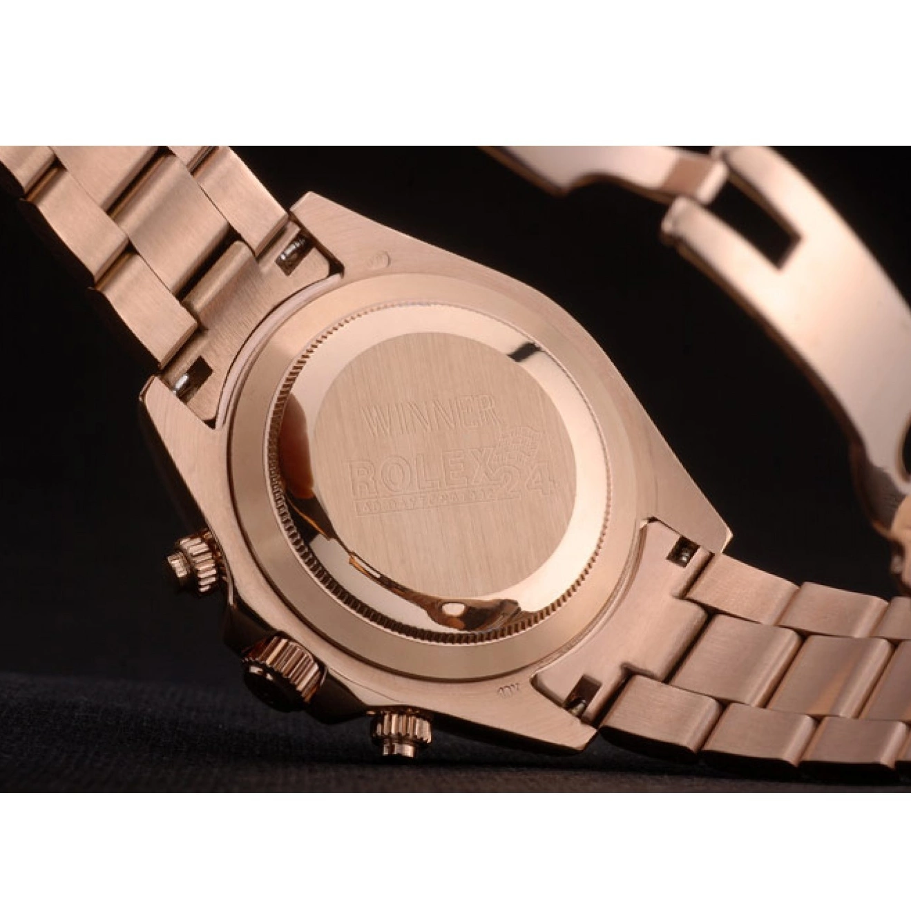 Aaa replica watch Plated Rose Gold Tachymeter Gold Ion Dial Daytona Strap Rolex Rose 80244 0716